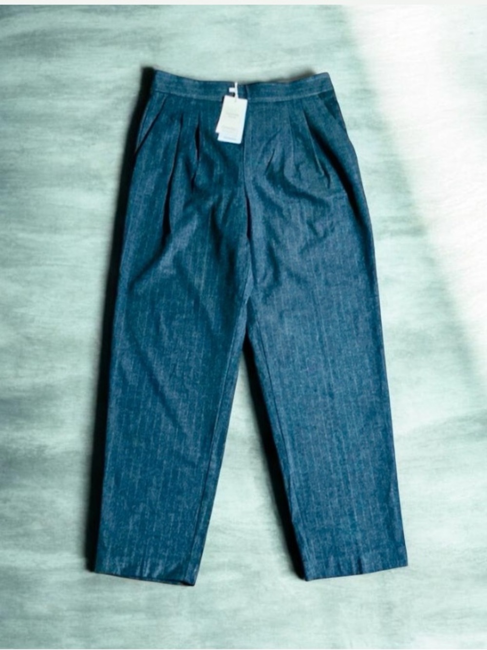 NEW Mango Women Strip Elastic Waist Straight Leg Trousers Size M